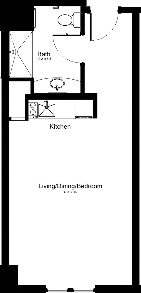 Floor plan for studio, 1 bath, 437 sqft
